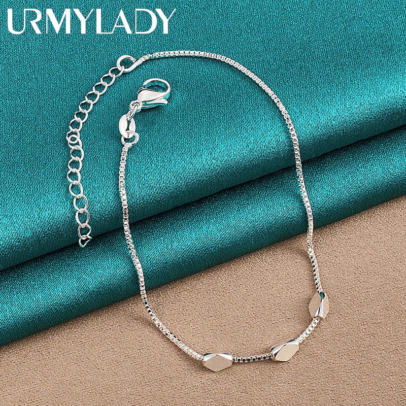 925 Sterling Silver Três Losango Beads Pulseira Caixa De Corrente Para As Mulheres Da Moda Festa De Casamento Engagement Charme Jóias em Oferta na Shopee