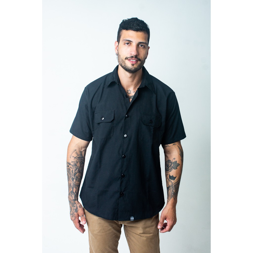 Camisa Workshirt Casual Estilo Americano Mecânico Barbeiro Cena Kustom