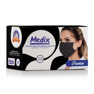 Máscara Descartável Tripla Preta C/50 Unidades - Medix