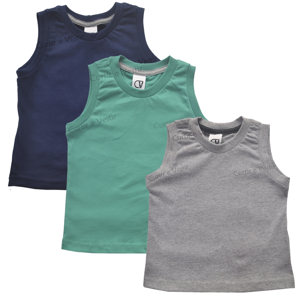kit 3 Regata de Bebê Malha 100% algodão ótima qualidade em Oferta na Shopee