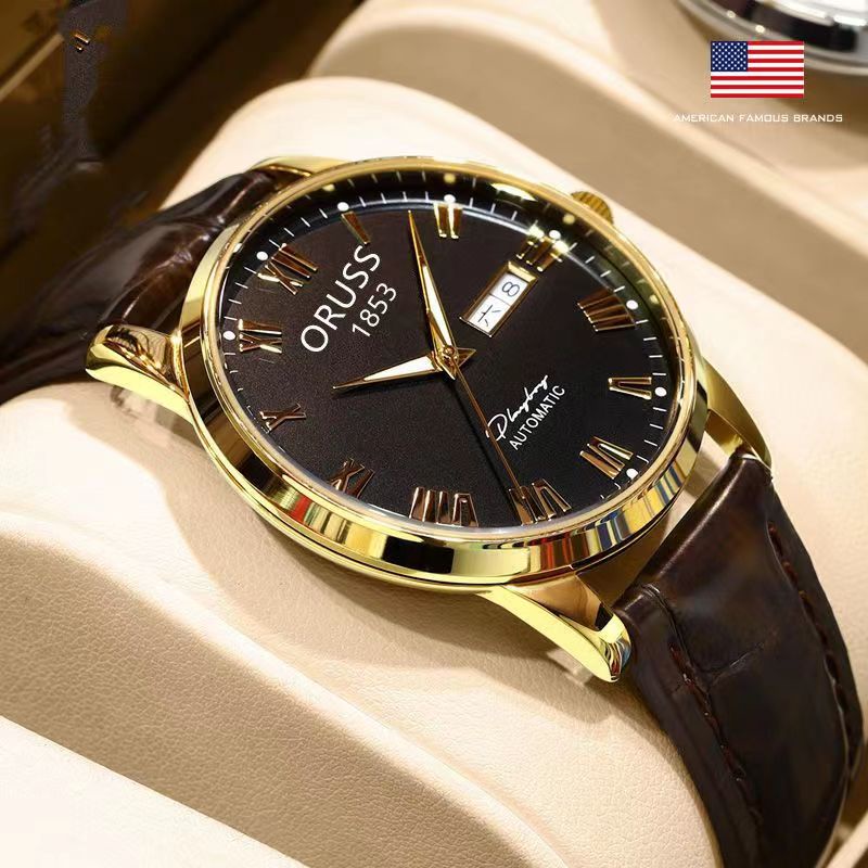 ORUSS/relógio masculino couro relogio masculino relógio masculino dourado relógios masculinos prova da água relógio