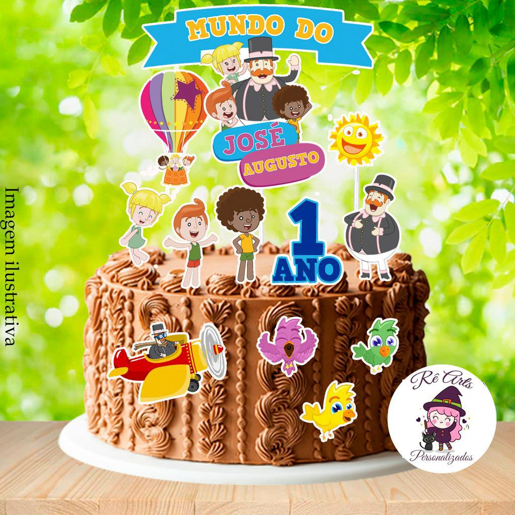 Topo de Bolo Mundo Bita Menino Menina Azul Rosa Topper Cake (LEIA A DESCRIÇÃO) em Oferta na Shopee