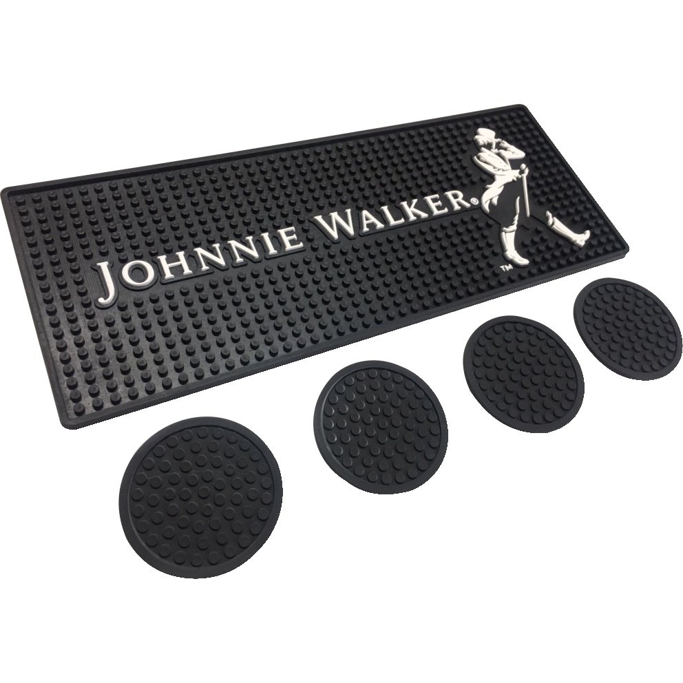 Bar Mat Johnnie Walker 50x20 + 4 Porta Copos Emborrachados