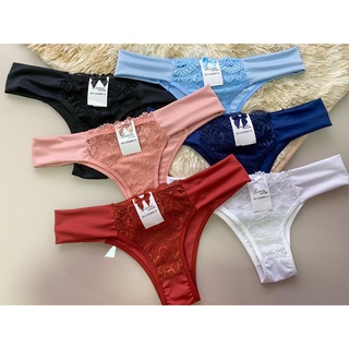 kit 5 Calcinha modelo tanga com laterais fio duplo e frente de renda lingerie feminina tanga poliéster C04 novo