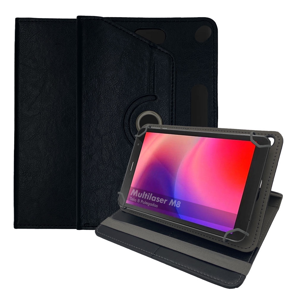Capa Multilaser M8 Tela 8 Polegadas Capinha Case Couro Giratória Inclinável Premium