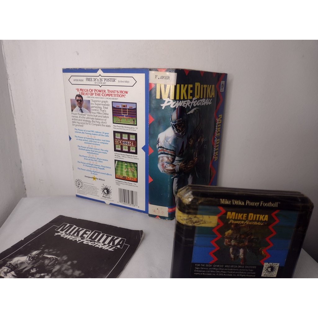 MIKE DITKA POWER FOOTBALL FITA ORIGINAL RARIDADE MEGA DRIVE/GENESIS C/CAIXA E MANUAL