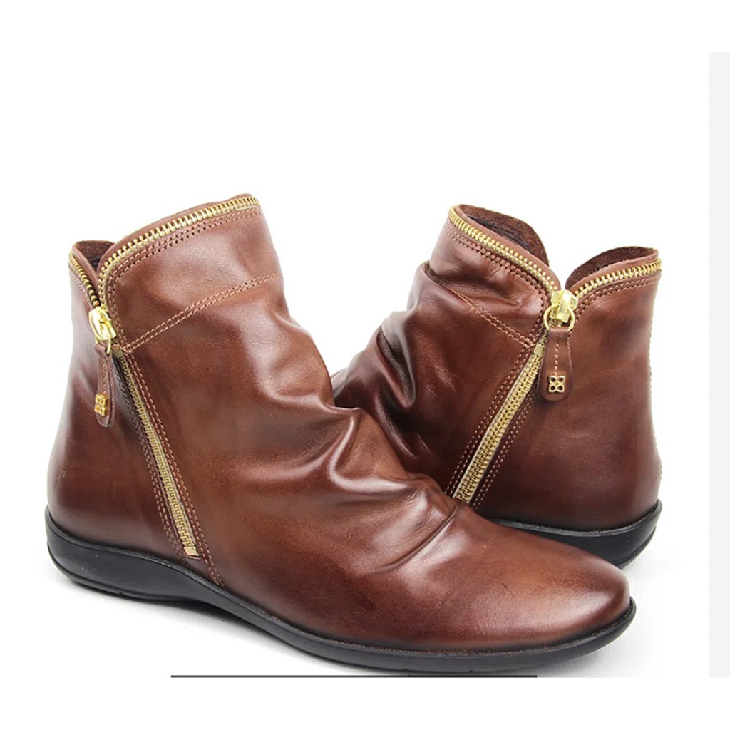 Bota Coturno Perlatto F811 Feminina Mogno/Pinhão Rasteira Couro 21