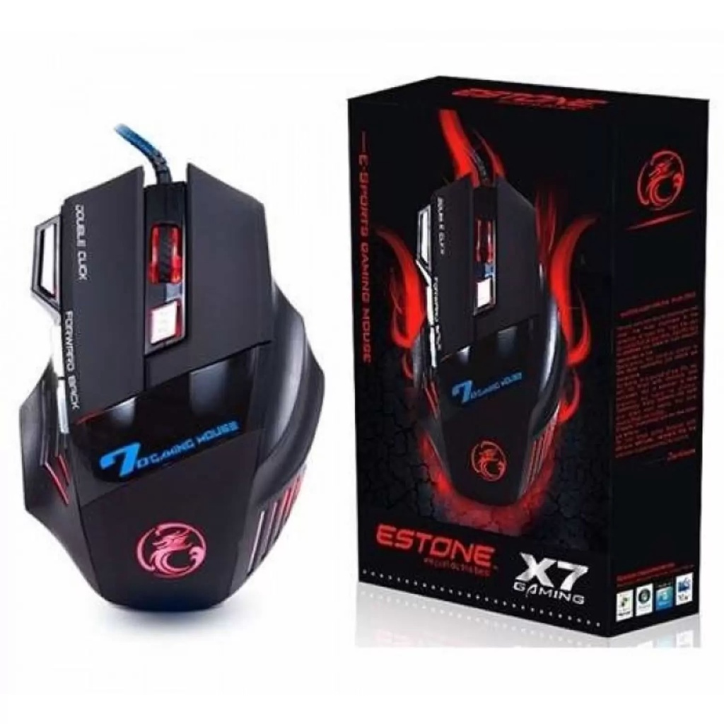 Mouse Gamer Óptico 7 Botões 2400dpi Estone Gaming X7 USB Leds
