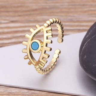 Moda Boêmia Lucky Turkish Evil Eye Rhinestone Anéis Abertos Para Mulheres Anel De Cobre Zircônio Jóias