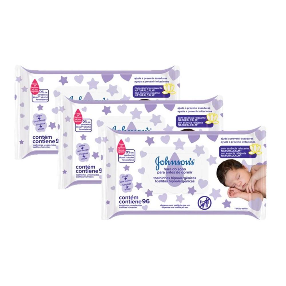 Kit com 3 Johnson's Baby Toalhinhas Hora do Sono 288 unidades