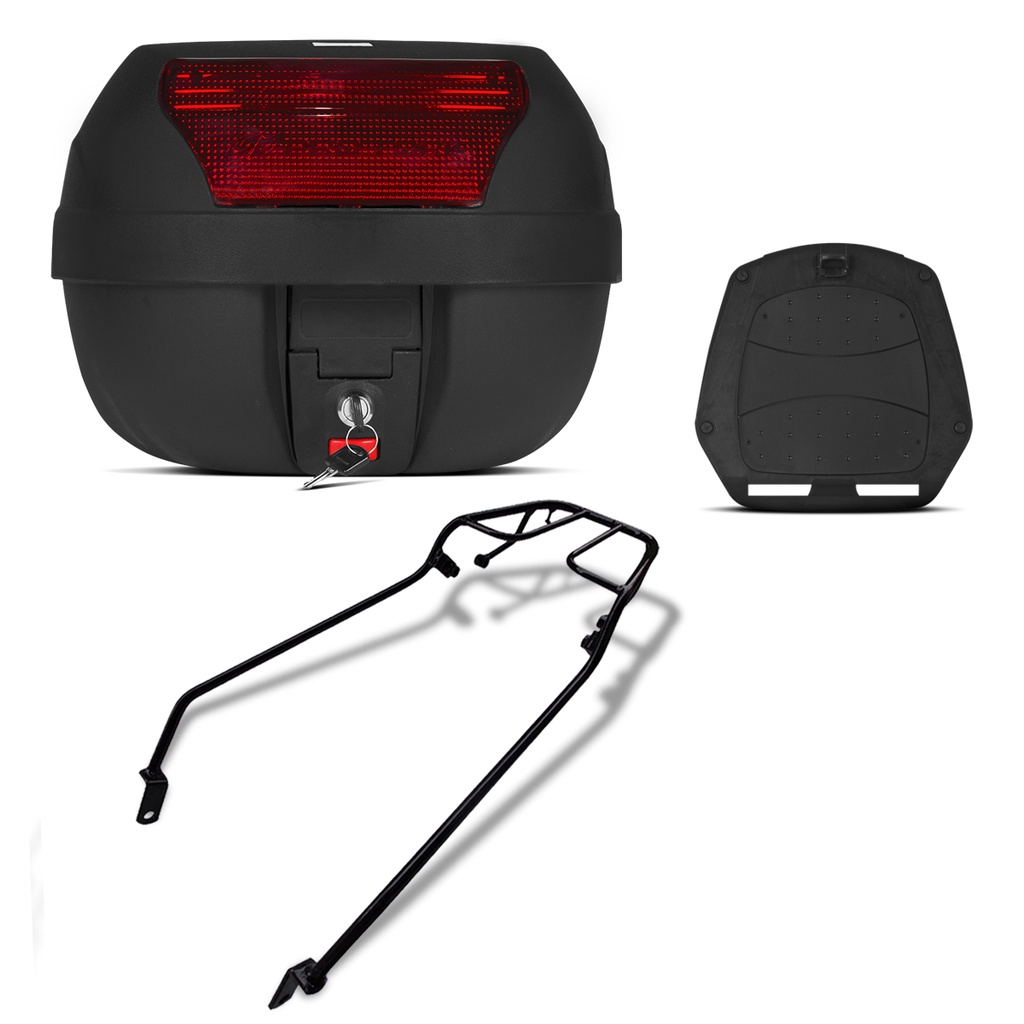 Baú Bauleto Motoboy SmartBox 2 28 Litros + Bagageiro Moto Sundown Max 125 2004 a 2011 Pro Tork