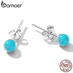 Brincos Bamoer Prata 925 1 Par Simples Turquesa Pérolas Presentes Para Jóias De Moda Feminina