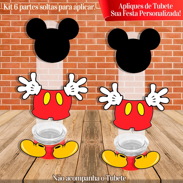 Kit com 10 Apliques para Tubete Mickey