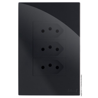 CJ TOMADA TRIPLA 10A 4X2 - RECTA BLACK GLOSS - BRG11219-4BK