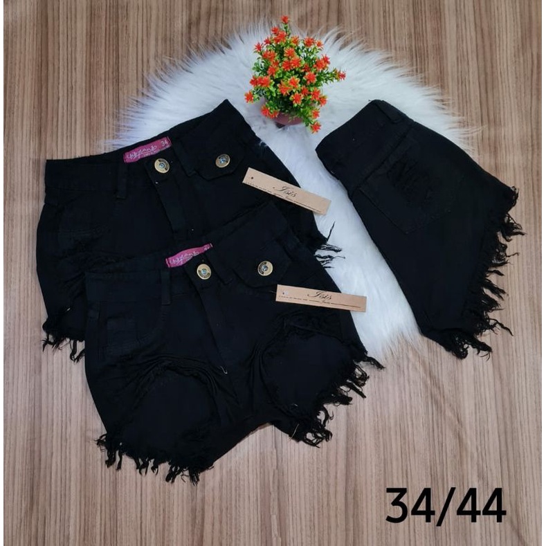 Shorts jeans preto em Oferta na Shopee