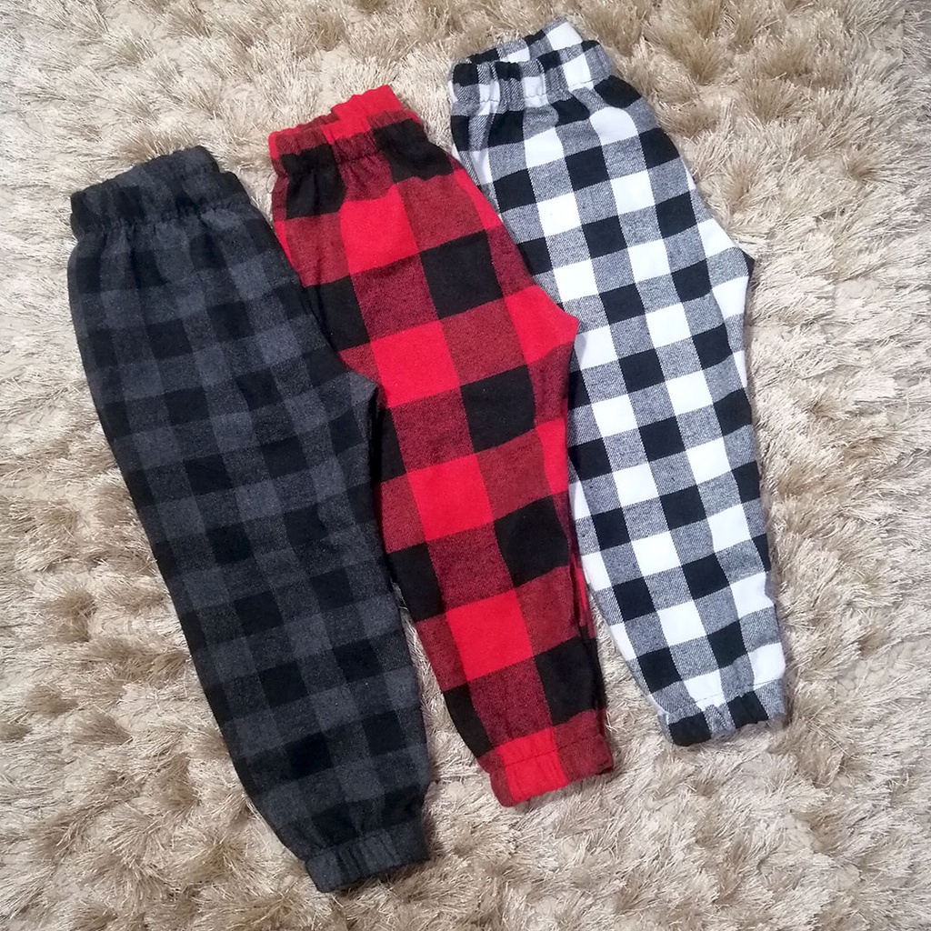 Calça flanelada xadrez infanti unissex jogger