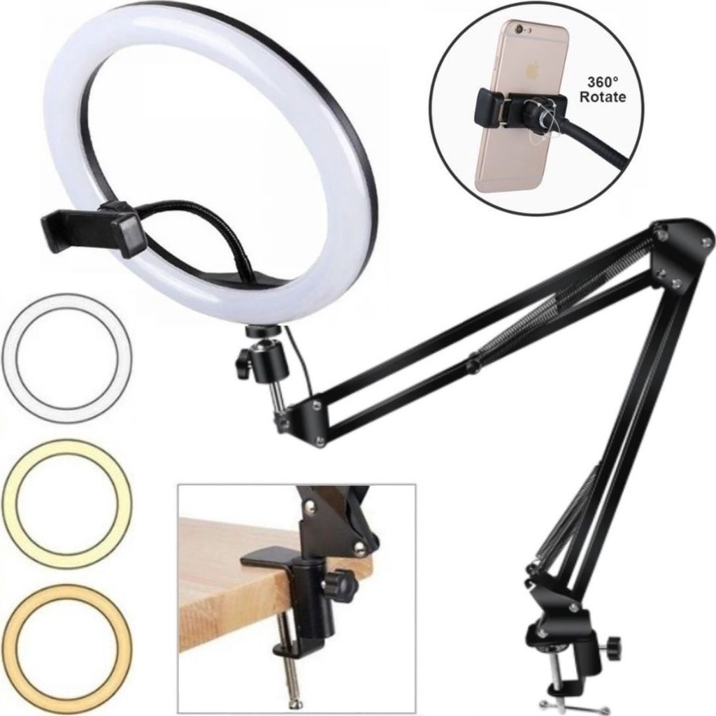 Luminária Ring Light Flexível Luz Led Com Suporte Articulado De Mesa Escrivaninha