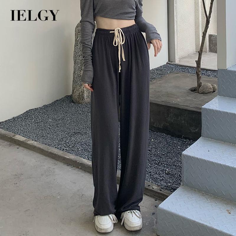 IELGY Cinza Cintura Alta Esportes E Lazer Calças Largas Tendência Fina Feminina