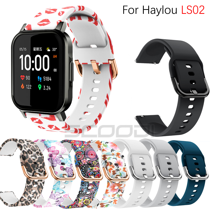 Pulseira De Silicone Esportiva 20mm Com Estampa De Flores Para Xiaomi Haylou Smart watch 2 LS02 RS4 RS4 Plus