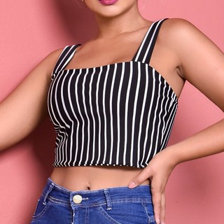 Promoção Cropped Alça Grossa Suplex - Preto Listrado