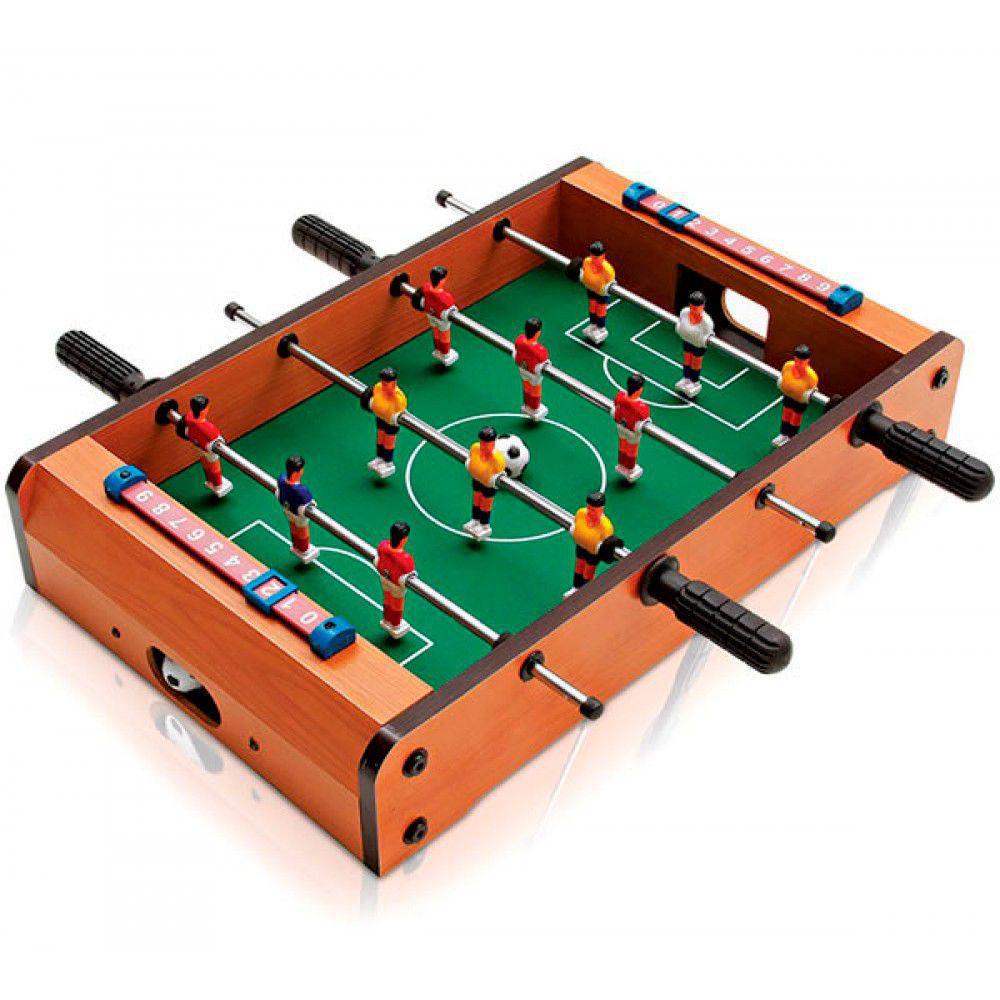 Pebolim Totó Mini jogo Futebol de Mesa Portátil 12 Jogadores 2 Bolas e Placar - Brinquedo