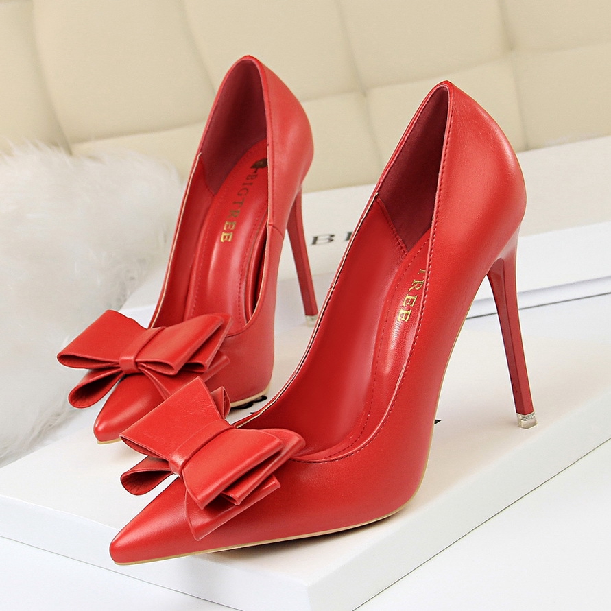 IELGY Bow-Salto Alto-Fashioned Doce 10.5 Centímetros Stiletto Rasa Apontou Sapatos Da Moda Das Mulheres · foto 2