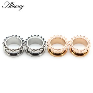 Alisouy 2pcs Padrão De Flor Do Coração Amor Túnel Expansor De Tampões De Orelha De Aço Inoxidável Medidores De Maca Brincos Jóias Corporais Perfurantes