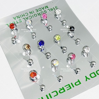 Cartela de piercing de umbigo colorido aço cirúrgico 12 Unidades Kit piercing de umbigo