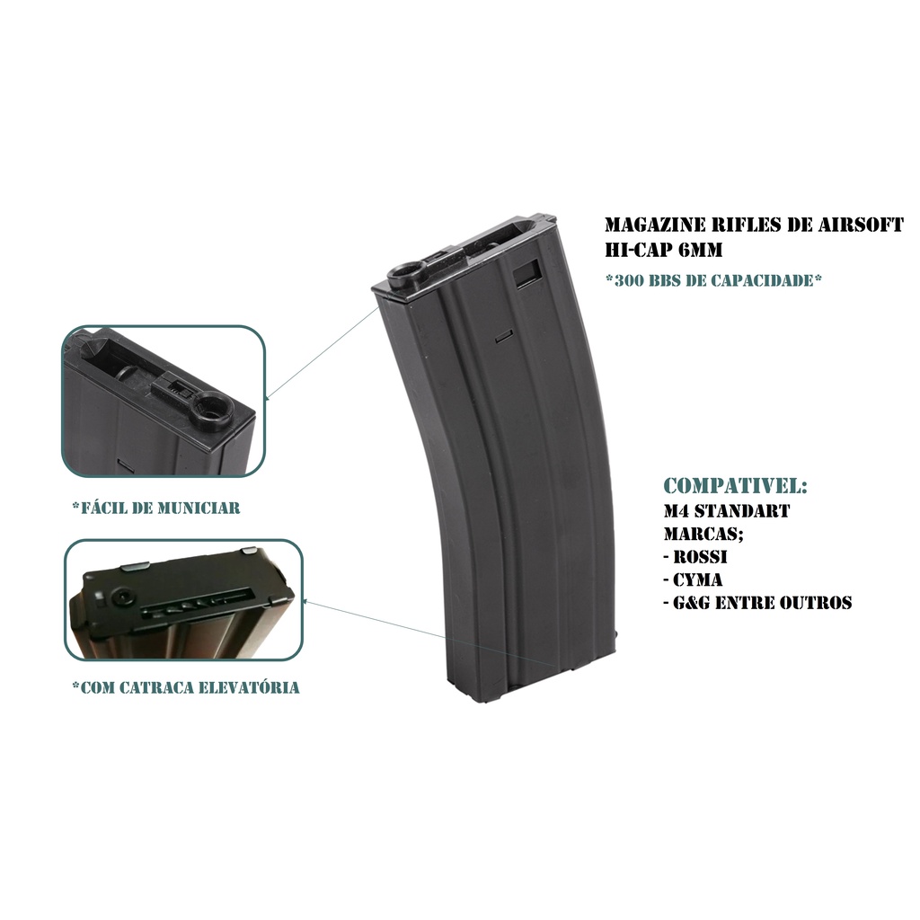 Magazine Hi-cap Metal (300 Bbs 6mm) em Oferta na Shopee