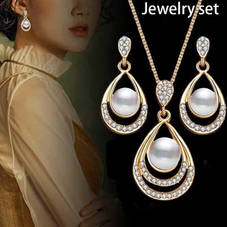 2Pcs/Set Fashion Jewelry Drop Necklace Brincos Jóias De Noiva Colar Feminino Anéis De Orelha