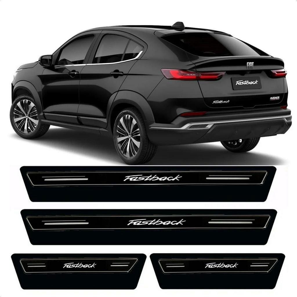 Soleira Proteção Porta Platinum Resinada Fiat Fastback 2022 2023 Preto