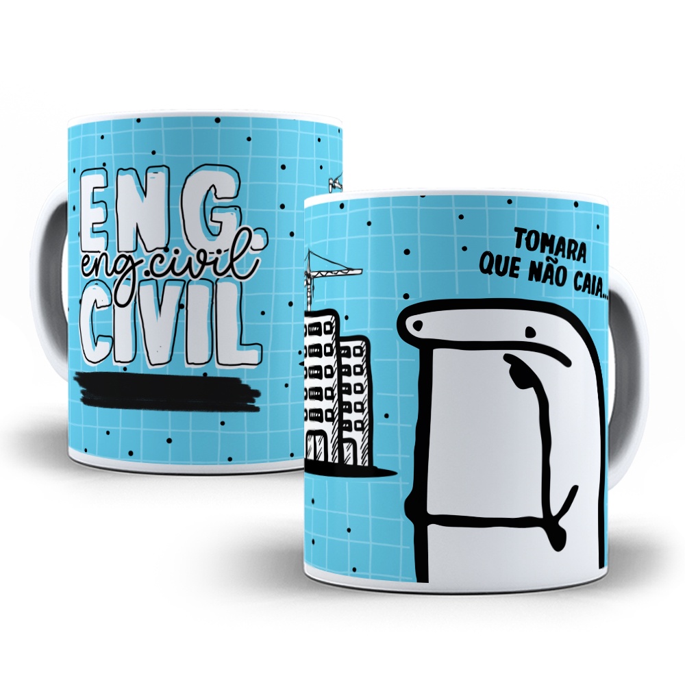 Caneca de porcelana Engenharia civil flork profissão curso meme flork personalizada com nome