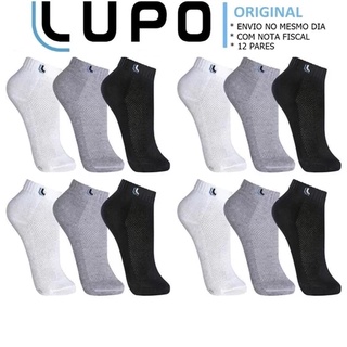 Kit 12 Pares Meia Lupo Soquete Cano Curto Masculina Algodão