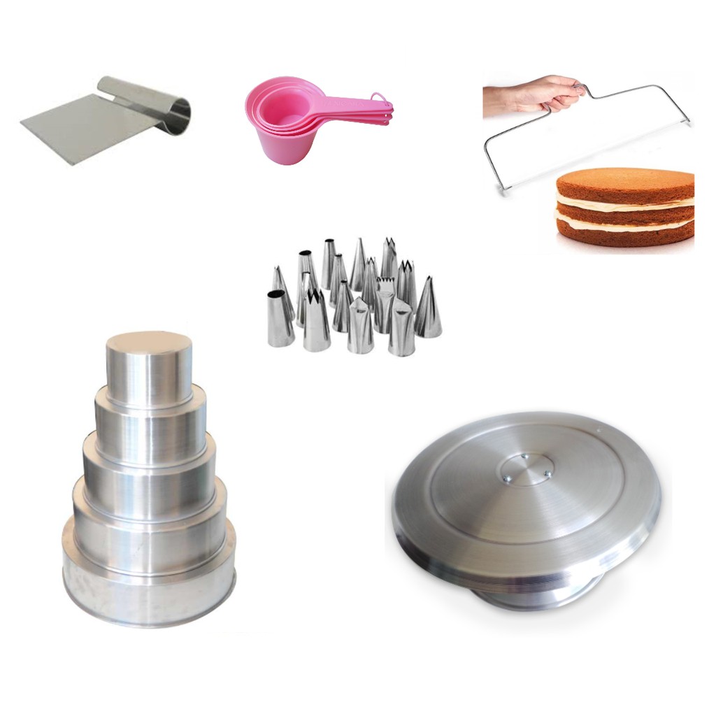 Kit Confeiteiro Tammy Cake (Formas 5 peças 30cm 25cm 20cm 15cm 10cm, Bailarina 30cm, Espatula Tubular, Nivelador, Xícaras Medidas, Bicos 16 peças)