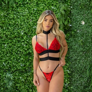 Conjunto Camila Sexy em renda neon