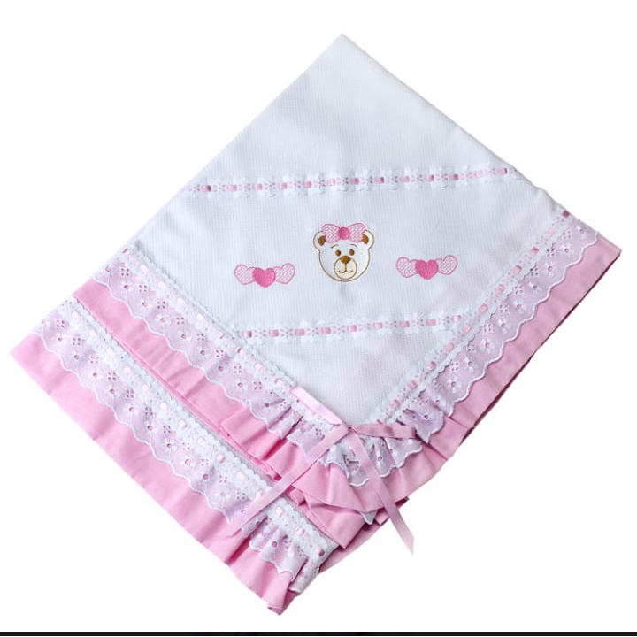 Manta Bebe Piquezinho Forrada Com Faixa Bordada