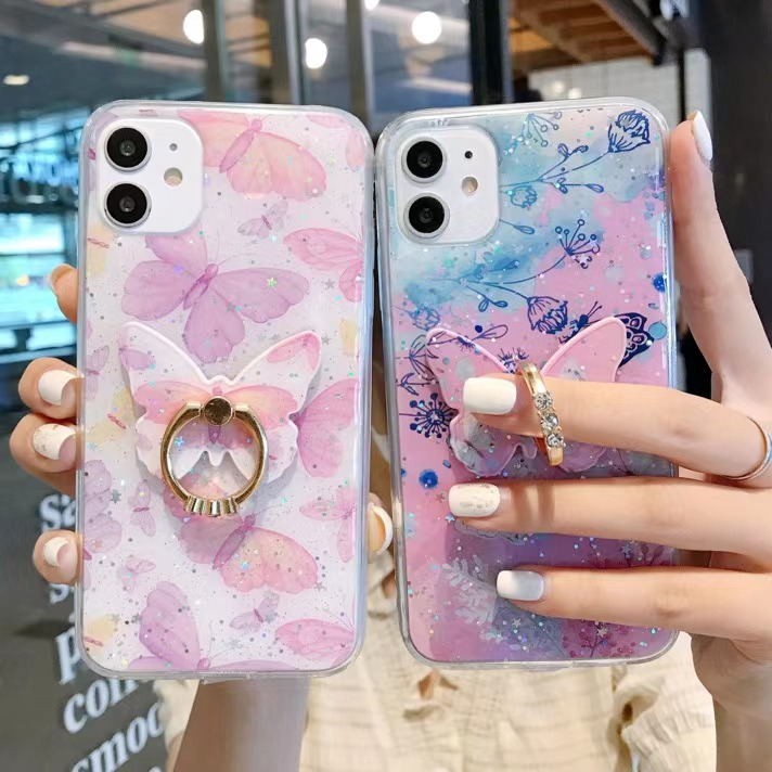 Capa De Celular Padrão de Borboleta Com Pop Socket glitter Dedo Para Samsung A31/A51 Capinha Veryrio