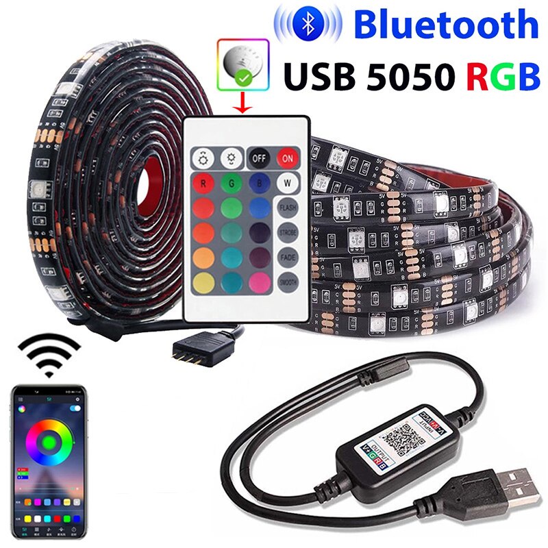 Tira LED USB , Faixa Adesiva Bluetooth 5V 5050 RGB , TV De Sala , Decoração De Atmosfera Flexível , Diodo em Oferta na Shopee
