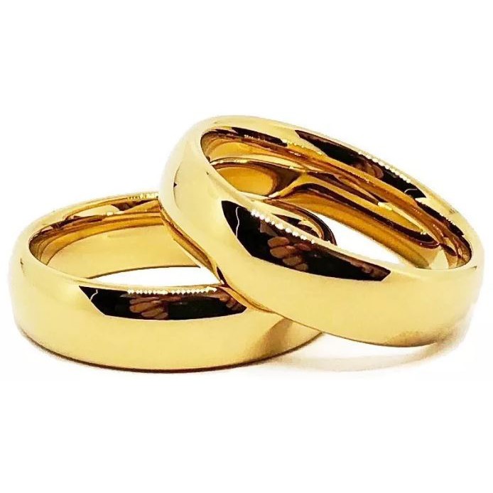 Par De Alianças  18k Revestida Tradicional Tungstênio 6mm Anatômica Ouro Casamento Bodas