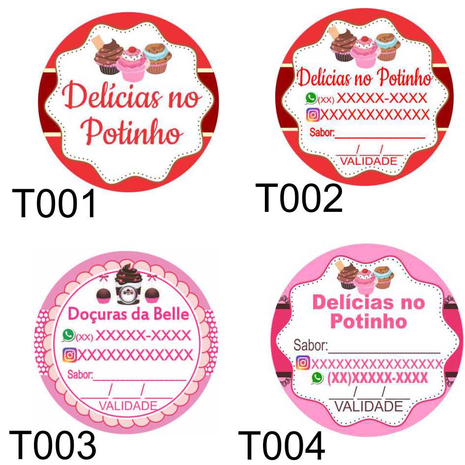 Kit 150 tags adesivas para Bolo no Pote autocolantes 3x3cm