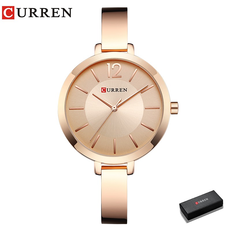 CURREN Fashion Gold Women Watches Stainless Steel Ultra thin Quartz waterproof 9012