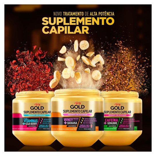 Kit Cronograma Niely Gold Suplemento Capilar Vitaminas+whey+cafeina