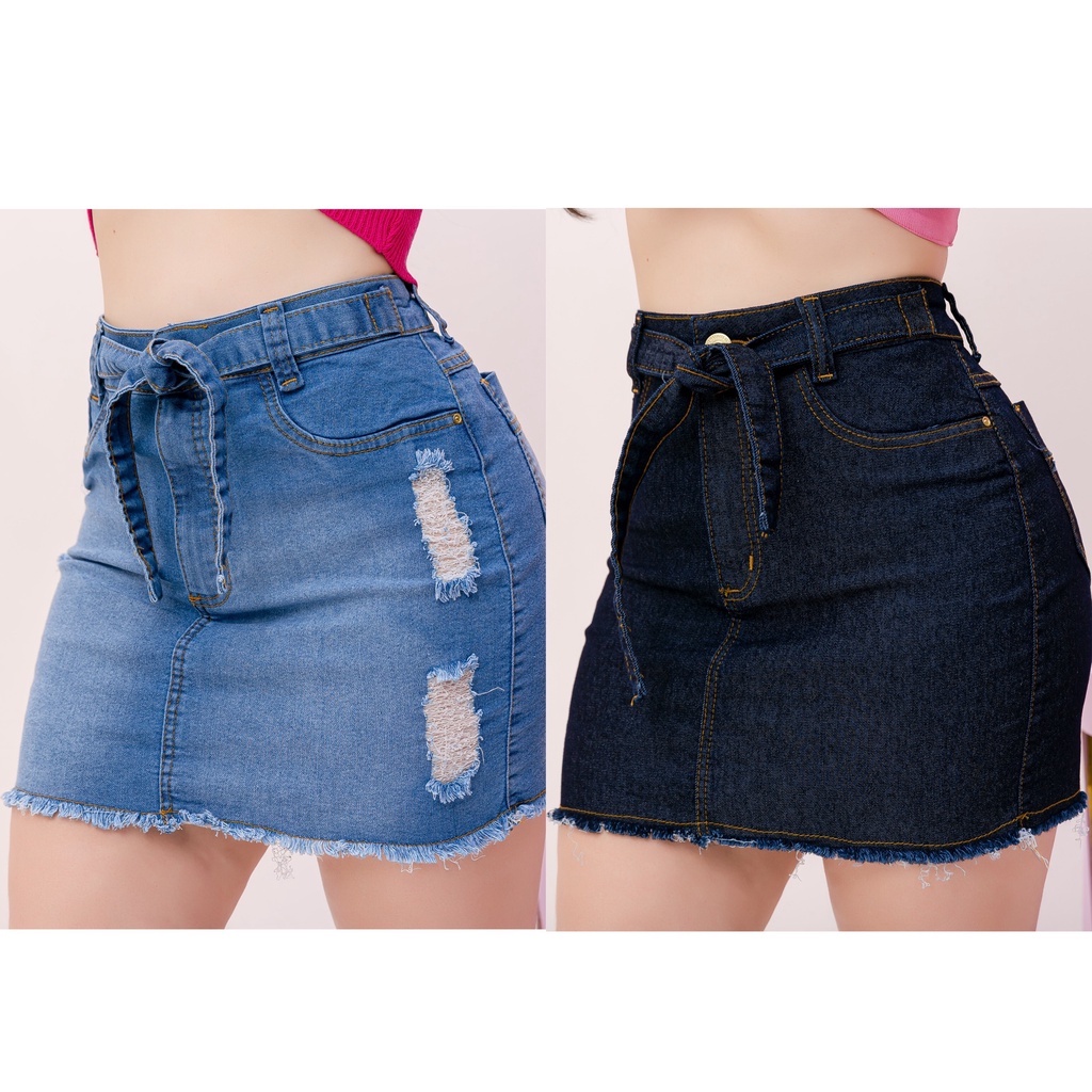 Saia Jeans Feminina Cintura Alta Com Lycra e Levanta Bumbum Acompanha ...