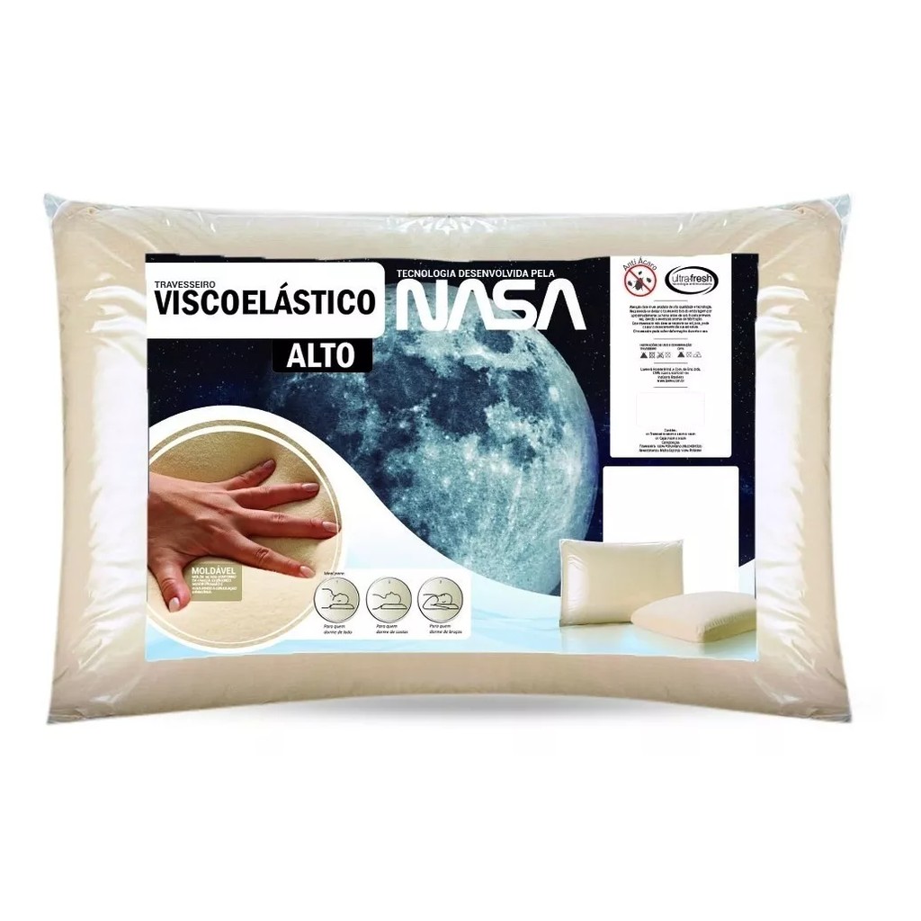 Travesseiro Nasa Alto Extra Visco Íons de Prata Antiácaro