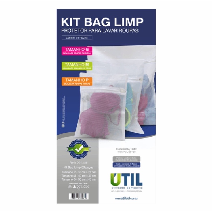 Kit 3 Sacos Para Lavar Roupas Delicadas Máquina de Lavar e Tanquinho P M G