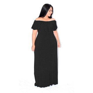 Vestido Longo Feminino Babado Ombro A Ombro - Plus Size