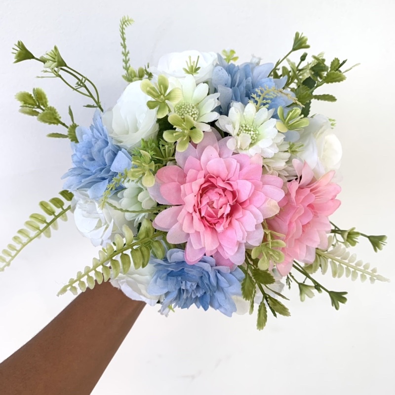 Buquê de noiva flores artificiais azulserenity, rosa e branco casamento  civil pré wedding | Shopee Brasil