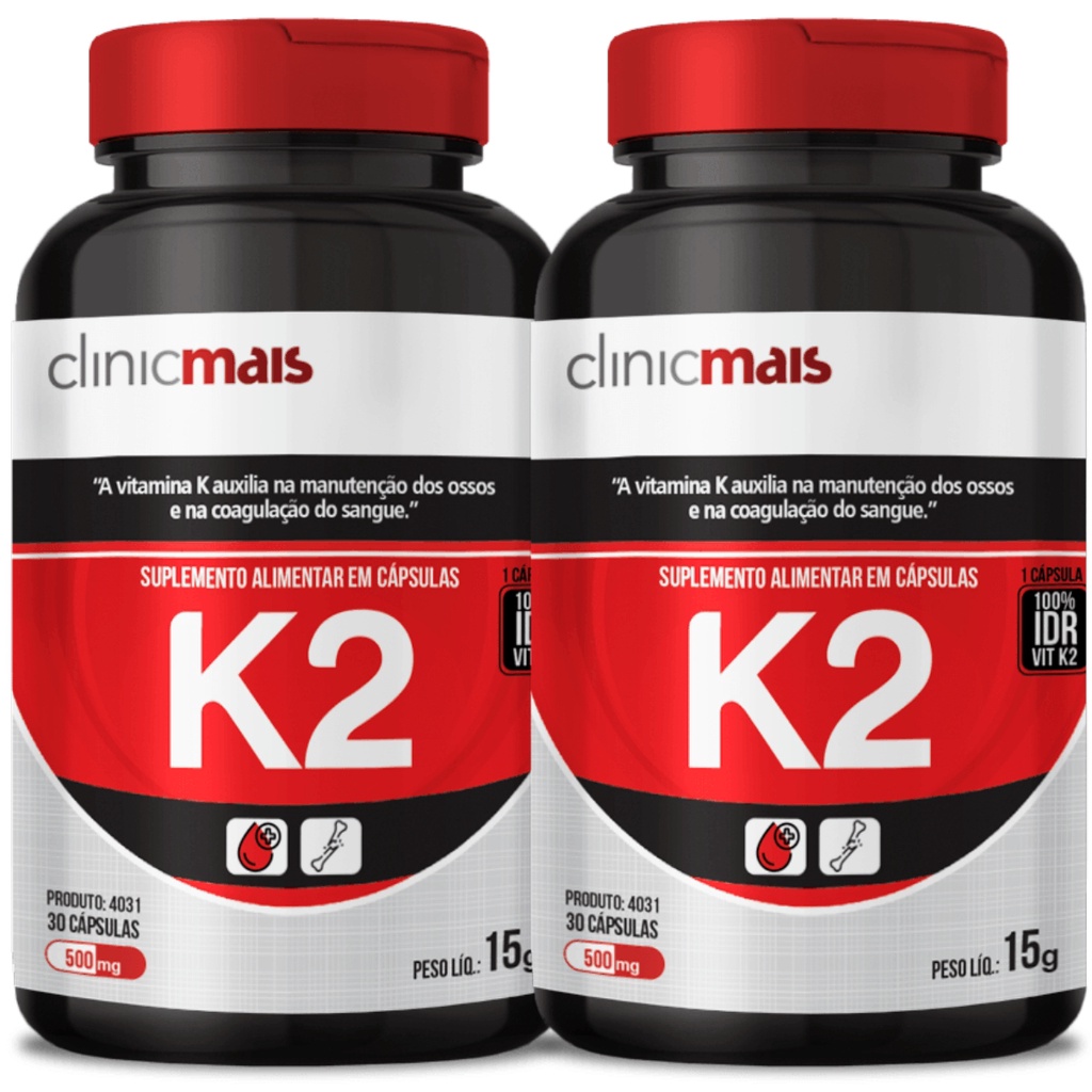 KIT 2 VITAMINA K2 CONCENTRADA MENAQUINONA-7 MK-7 120MCG TOTAL 60 CÁPSULAS 1 AO DIA - CLINICMAIS