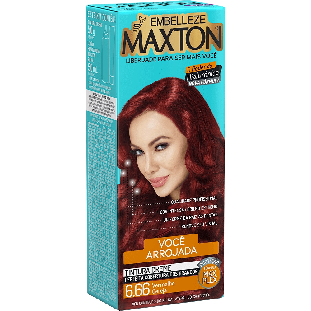 Tinta de cabelo maxton ruiva +arrojada vermelho cereja 6.66