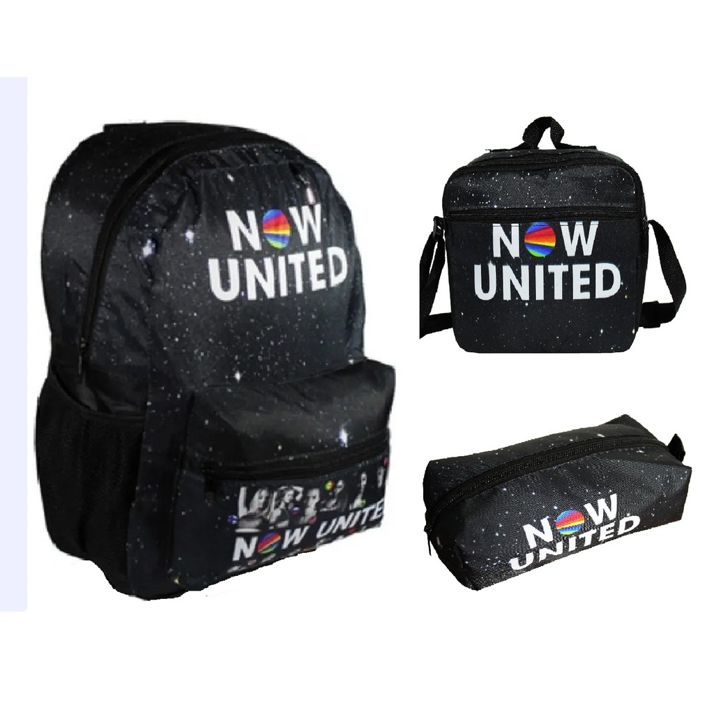 mochila juvenil infantil now united com lancheira e estojo de bolsa de costas